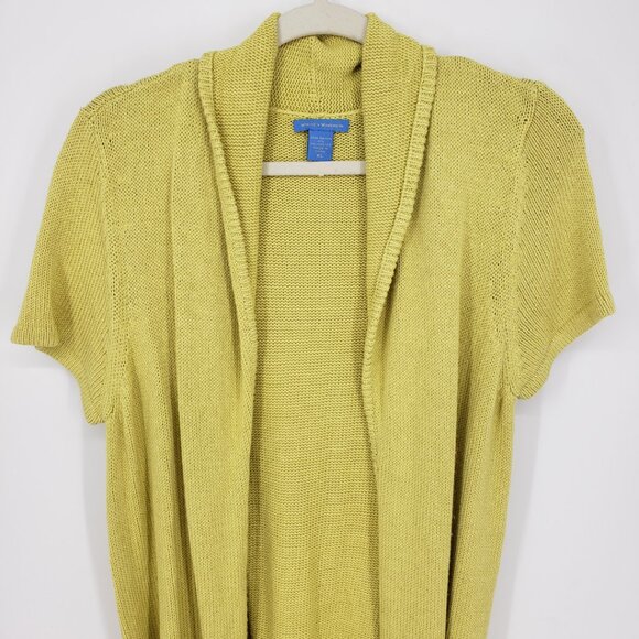 White + Warren Short Sleeve Belted Cardigan Sweater XL Chartreuse Yellow Green - Picture 4 of 8